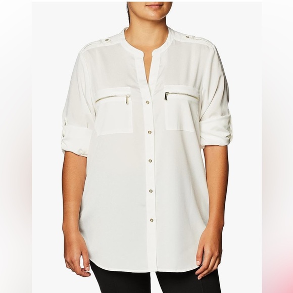 Calvin Klein Off-White Modern Essential Blouse - Chic & Versatile - Picture 2 of 13